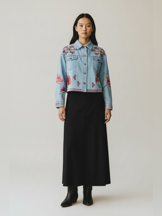 Johnny Was Jackets & Blazers - Johnny Was Floral Embroidered Boxy denim bohemian cottage core Jean Jacket Small